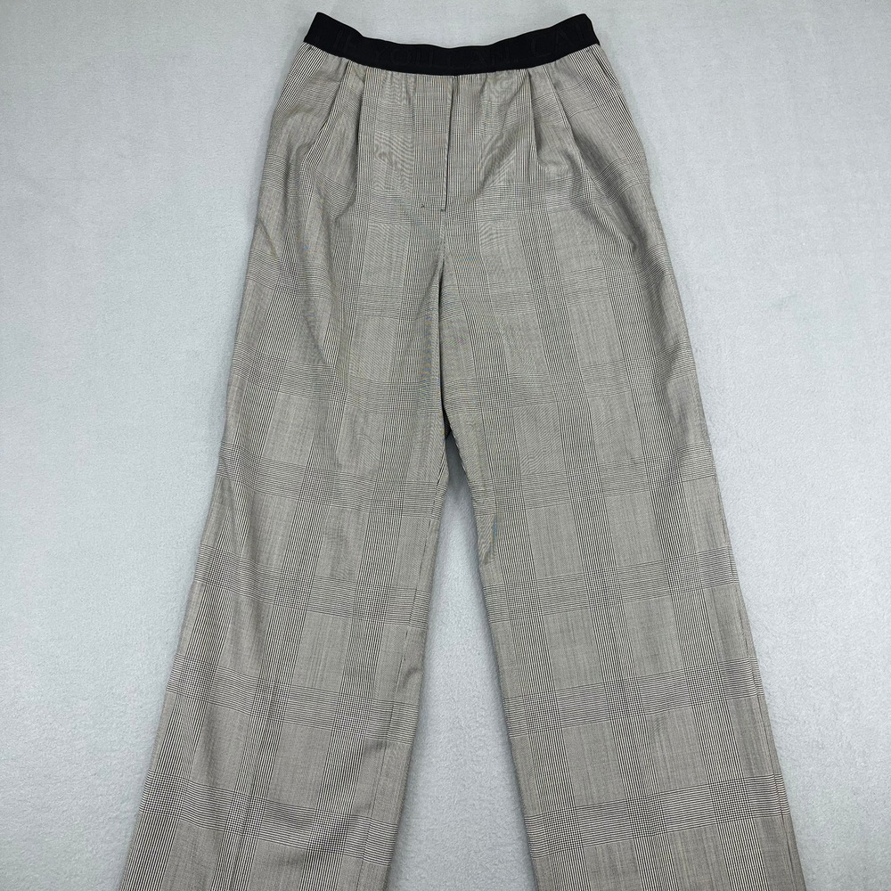 Dorothee Schumacher Grey Glen Plaid‎ Virgin Wool Wide Leg Pleated Trousers Sz 3